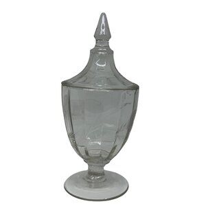 VTG Antique Westmoreland Colonial Etched Glass Candy Jar w/ Lid 9" Pedestal EAPG
